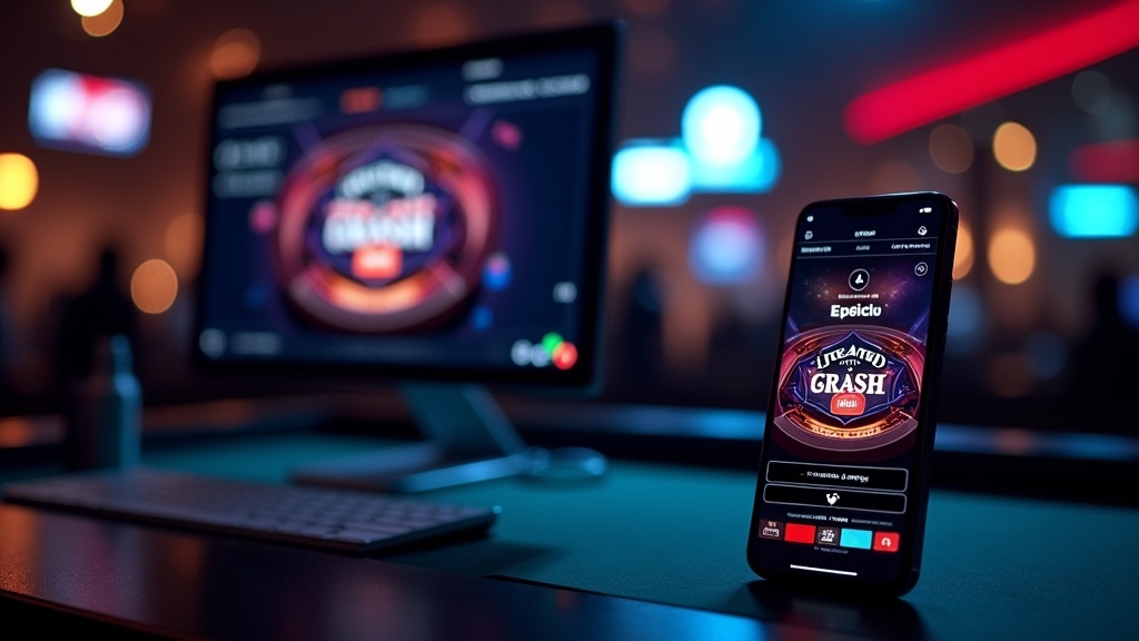 Tela de acesso ao Blaze Crash Live em celular e desktop com clima de cassino